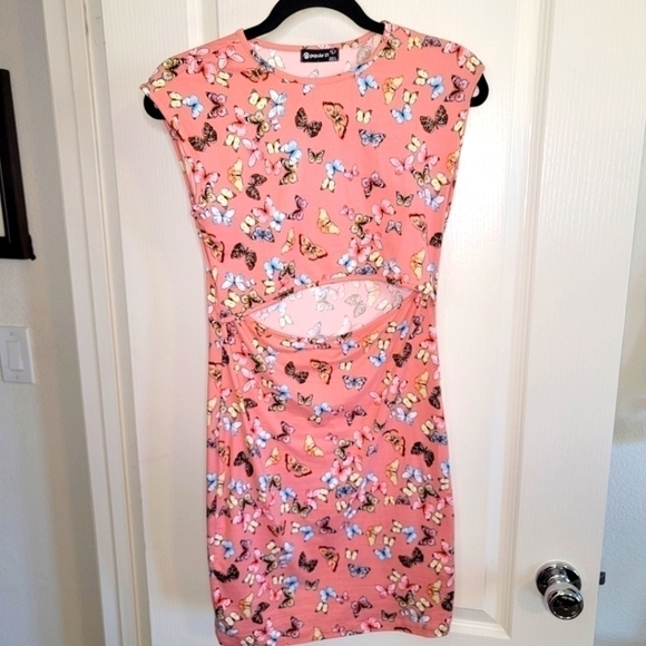 Open Front Pink Mini Butterfly Dress - Size L - Picture 2 of 5